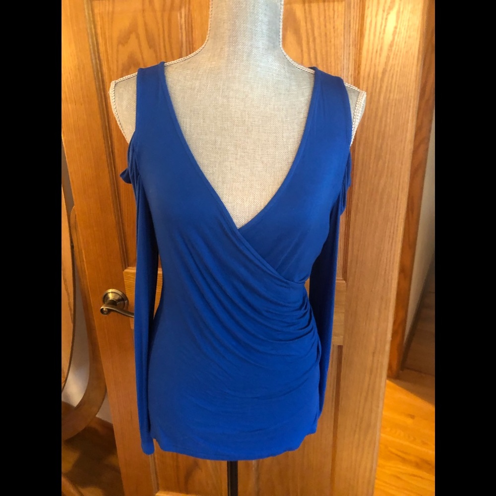 Cobalt blue cold shoulder top